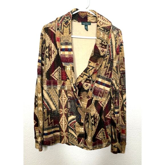 LRL Ralph Lauren Jeans Southwest Aztec Lightweight Blazer Cardigan Buckle Size L - Picture 2 of 10